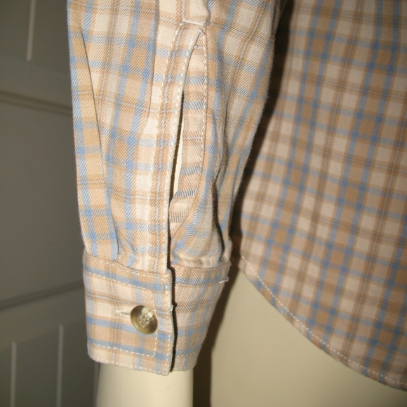 Vintage Y2K 90s 80s Liz Claiborne Button Up Shirt Top Plaid Khaki Preppy Western - Picture 6 of 8